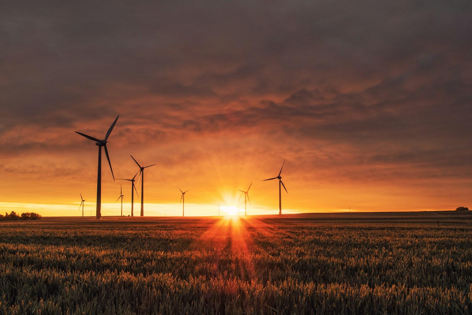Paisagem verde com estruturas de geração de energia renovável